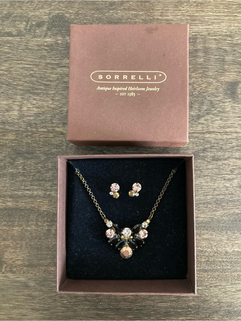 Sorrelli Pink and Black Crystal Necklace and Earring Jewelry Set